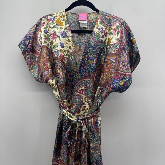 Vintage Sleep Solutions Kimono Robe Womens Medium Multi Floral Print‎ Tie Waist - Picture 2 of 8